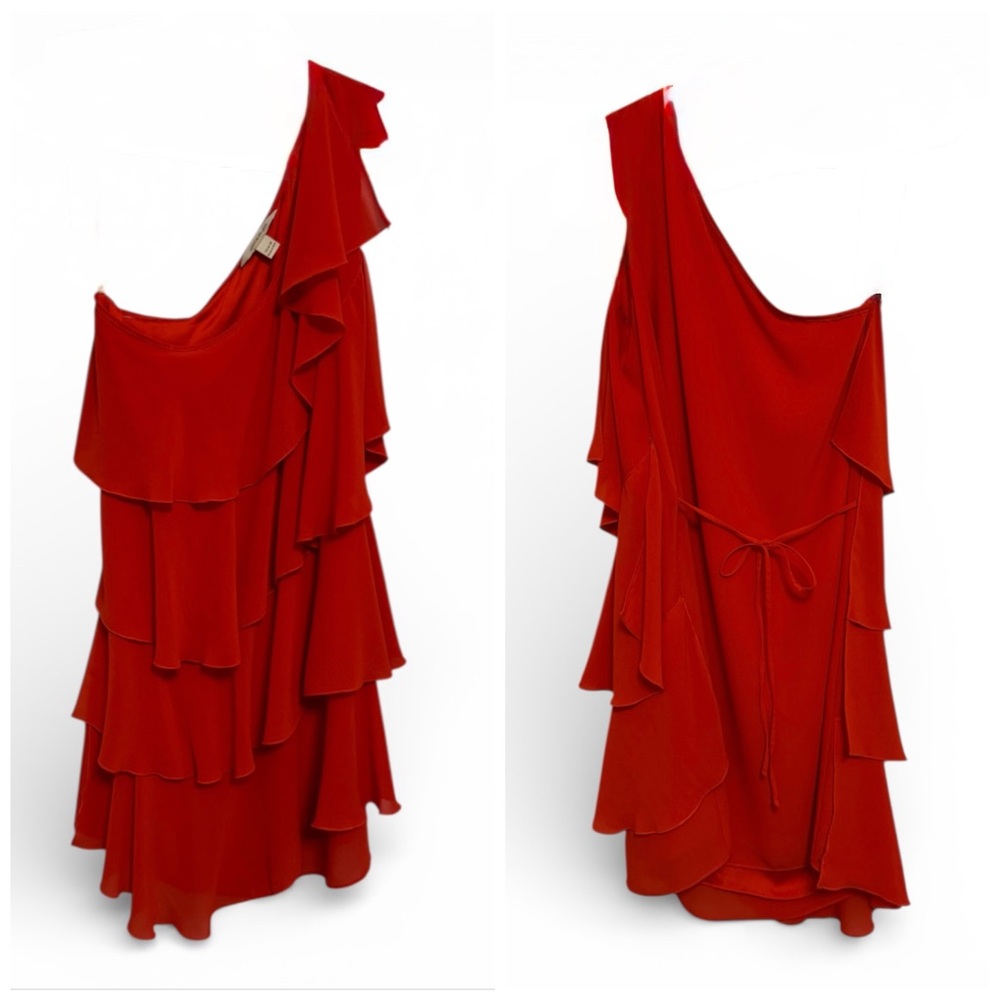 Boston Proper One-Shoulder Ruffle Dress in Red, Medium - Picture 5 of 7